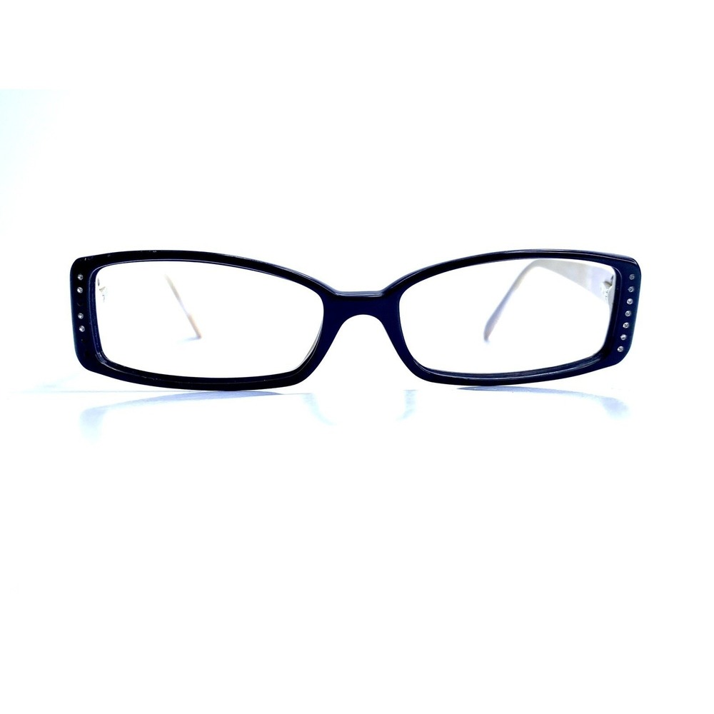 Versace Black Rectangular Eyeglasses Cream Greek Key Crystal Temple 51 15 130